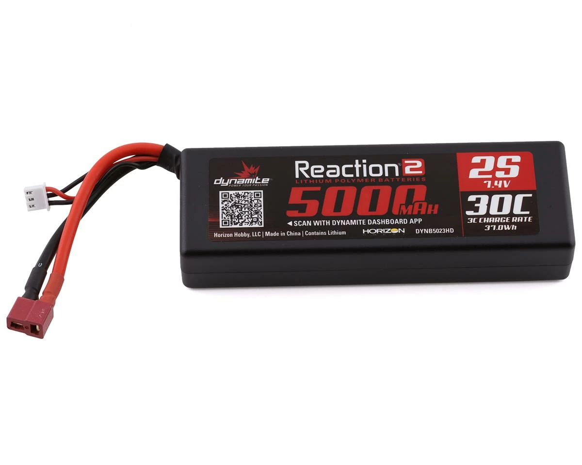 Best Sale 🥰 Dynamite Reaction 2 2S Hard Case 30C Li-Poly Battery Pack (7.4V/5000mAh) w/Deans Connector ✔️