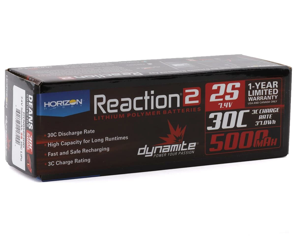 Best Sale 🥰 Dynamite Reaction 2 2S Hard Case 30C Li-Poly Battery Pack (7.4V/5000mAh) w/Deans Connector ✔️ - Image 2