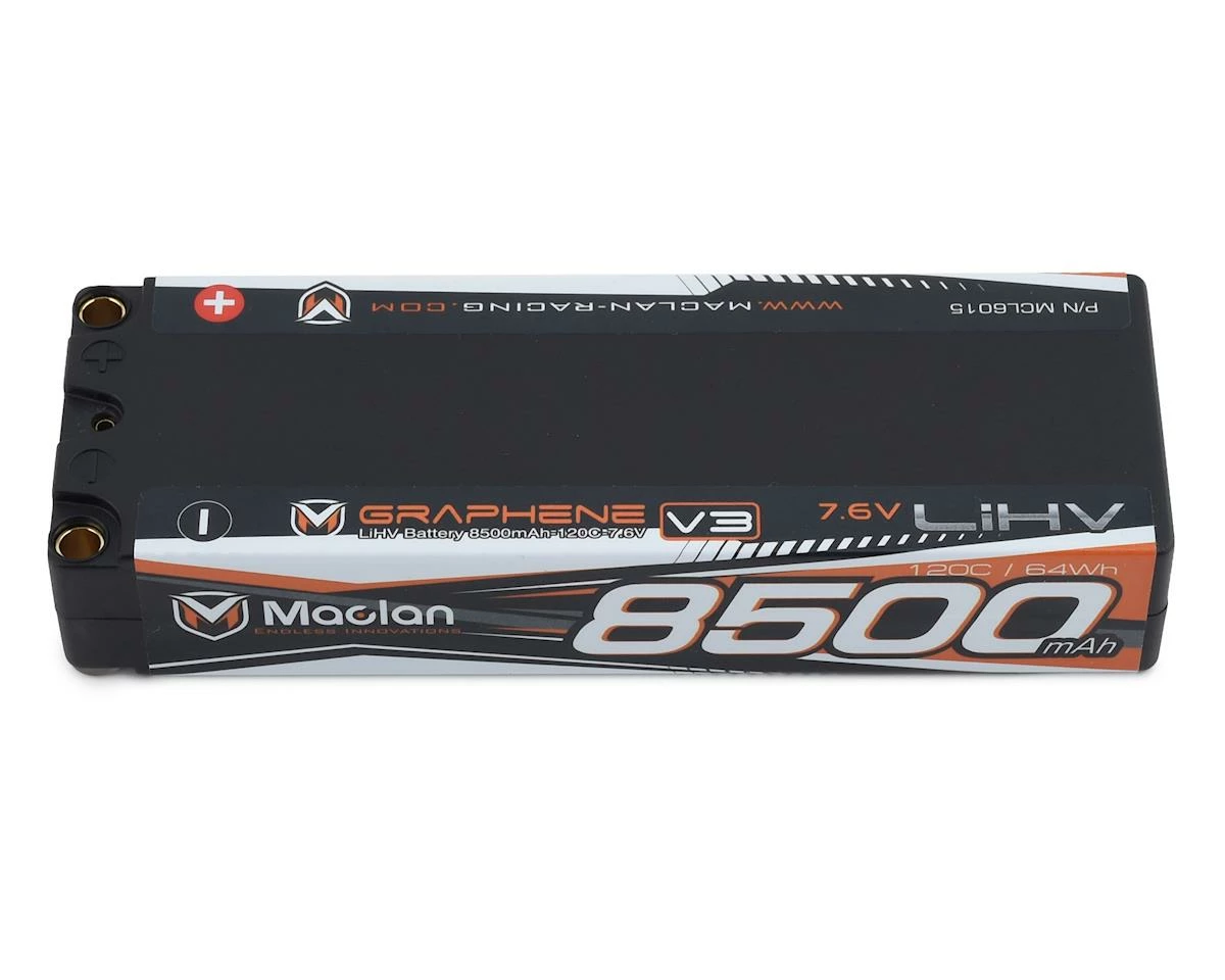 New 💯 Maclan HV Graphene V3 2S LiPo Battery w/5mm Bullets (7.6V/8500mAh) 🌟