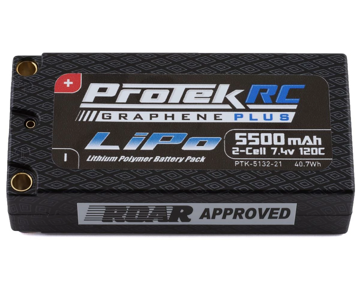 Promo ✔️ ProTek RC "Drag Race" 2S 120C Si-Graphene + Shorty LiPo Battery (7.4V/5500mAh) w/5mm Connectors 👏