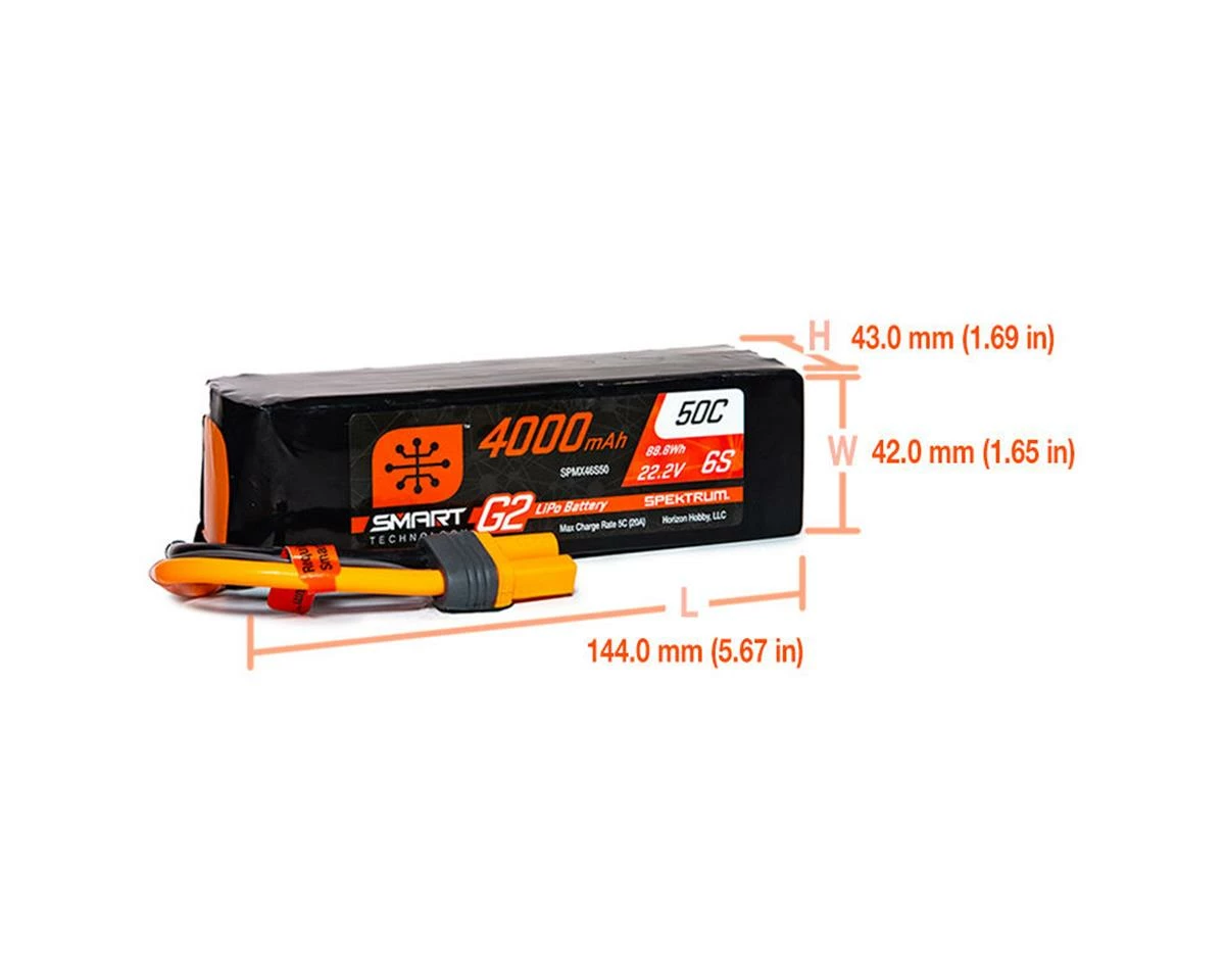 Buy 🛒 Spektrum RC 6S Smart G2 LiPo 50C Battery Pack (22.2V/4000mAh) w/IC5 Connector 💯 - Image 3