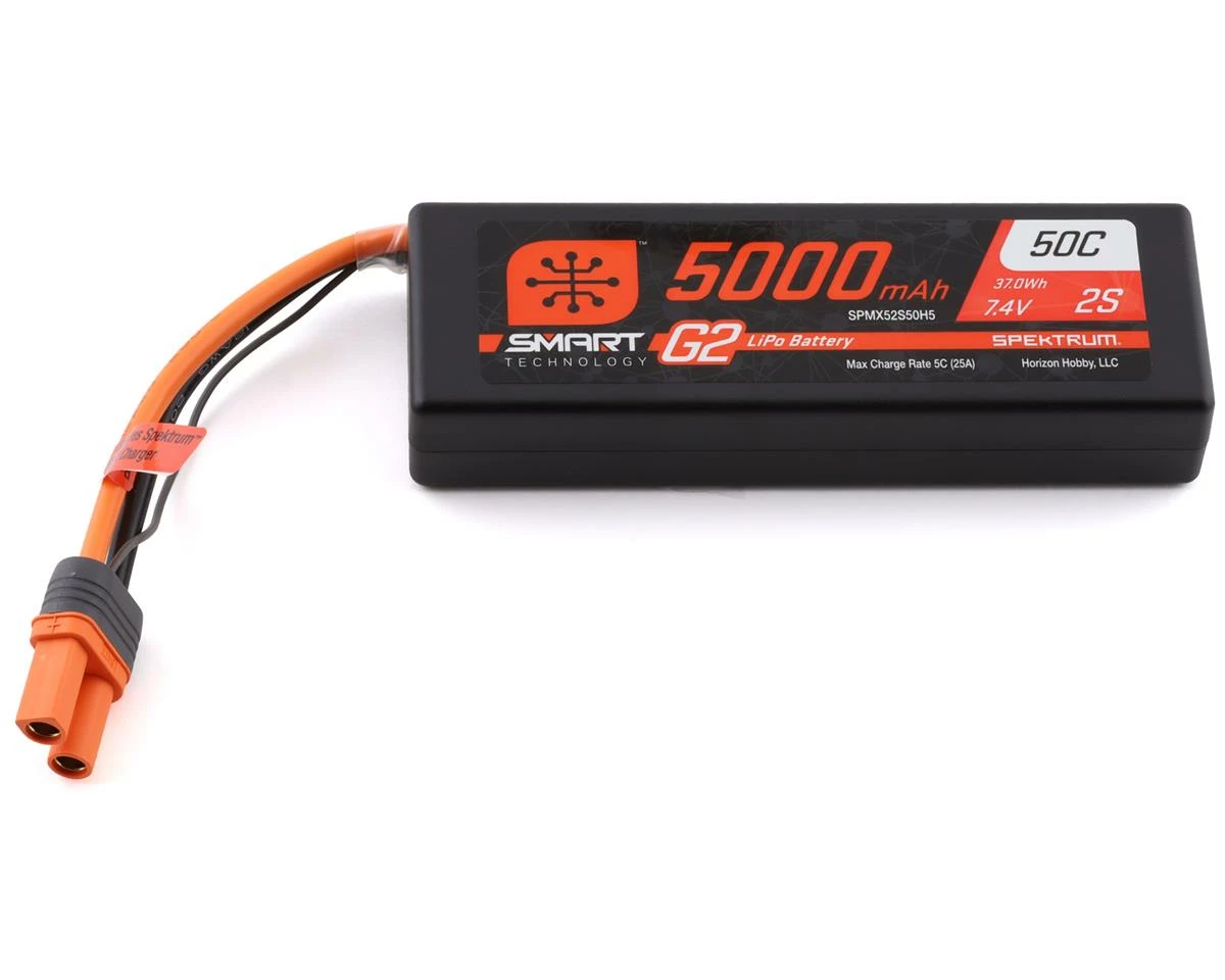 Flash Sale 🔥 Spektrum RC 2S Smart LiPo 50C Hard Case Battery Pack (7.4V/5000mAh) w/IC5 Connector 🥰
