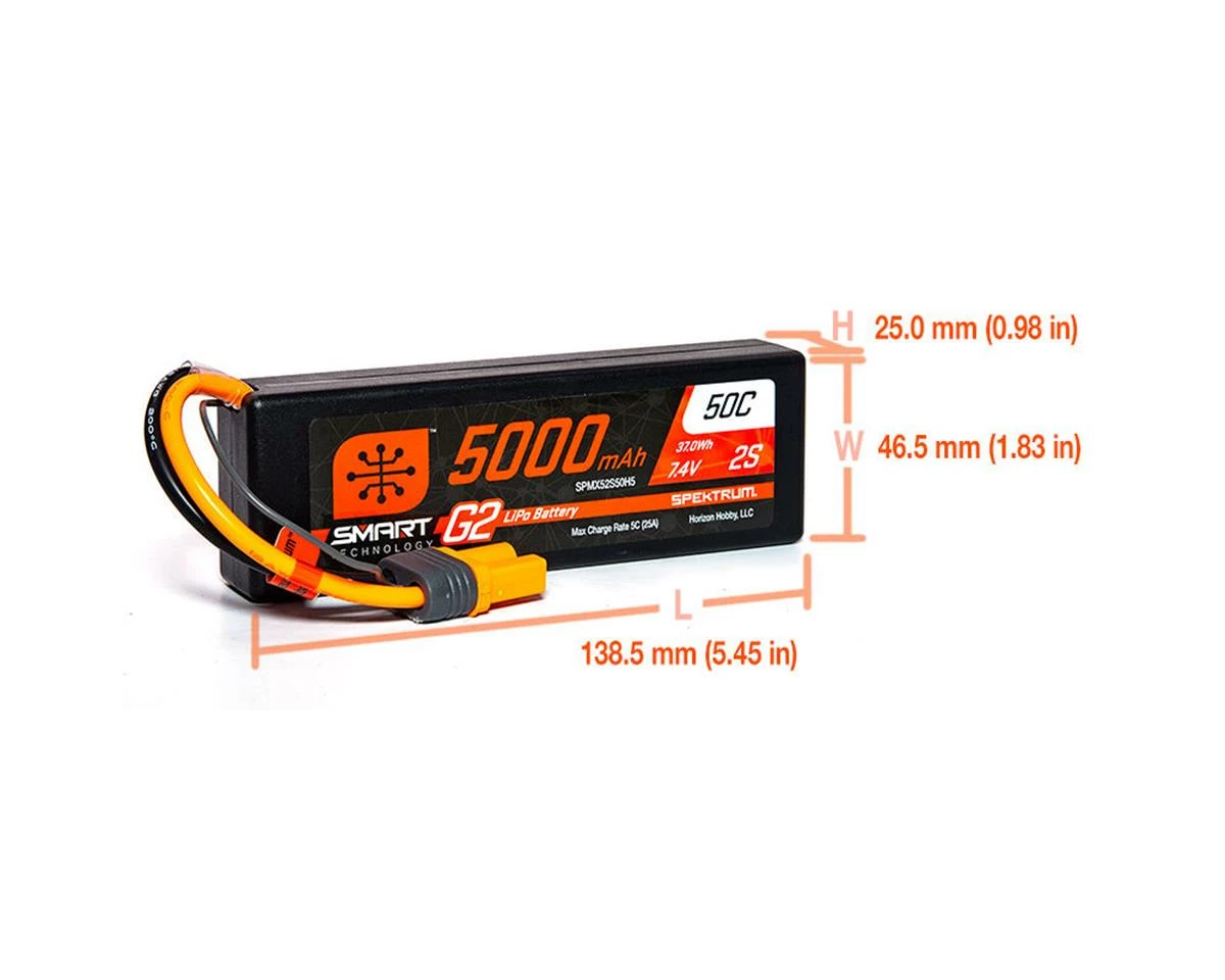 Flash Sale 🔥 Spektrum RC 2S Smart LiPo 50C Hard Case Battery Pack (7.4V/5000mAh) w/IC5 Connector 🥰 - Image 3